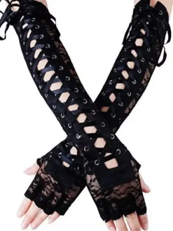 Gloves For Woman Lace Up Lace Black Long Gloves