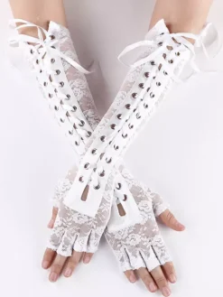 Gloves For Woman Lace Up Lace Black Long Gloves
