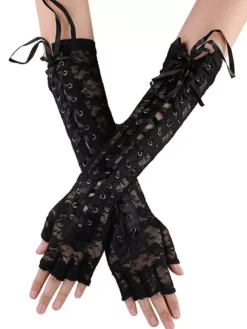 Gloves For Woman Lace Up Lace Black Long Gloves