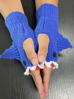 Gloves For Woman Animal Print Crochet Shark Shape Fingerless Home Wear Winter Warm Cute Acc