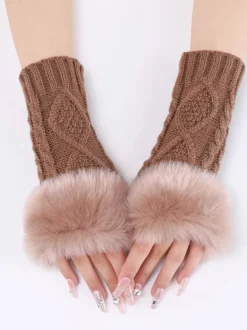 Gloves For Women Pom Poms Fingerless Winter Warm Knitted Gloves