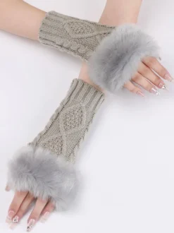 Gloves For Women Pom Poms Fingerless Winter Warm Knitted Gloves
