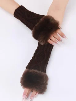 Gloves For Women Pom Poms Fingerless Winter Warm Knitted Gloves