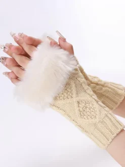 Gloves For Women Pom Poms Fingerless Winter Warm Knitted Gloves