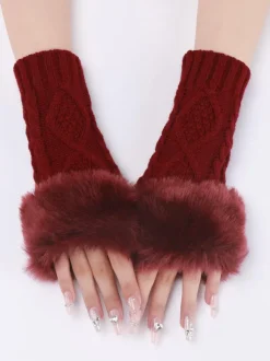 Gloves For Women Pom Poms Fingerless Winter Warm Knitted Gloves