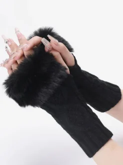 Gloves For Women Pom Poms Fingerless Winter Warm Knitted Gloves