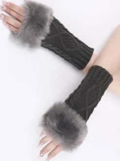 Gloves For Women Pom Poms Fingerless Winter Warm Knitted Gloves