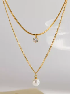 Glue Pearl And Cubic Zirconia Layered Necklace For Women 2026