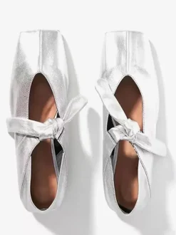 Gold Ballet Flats Square Toe Metallic Knotted Detail Flat Shoes
