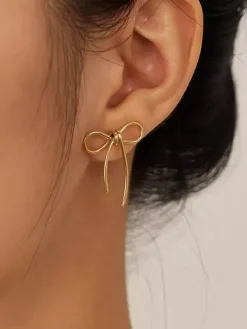 Gold Bowtie Knotted Stud Earrings For Women 2026