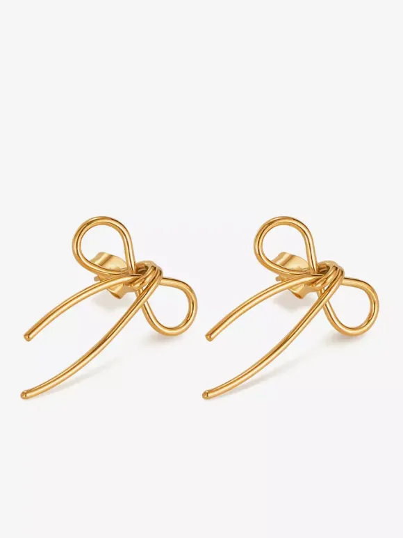 Gold Bowtie Knotted Stud Earrings For Women 2026