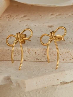 Gold Bowtie Knotted Stud Earrings For Women 2026