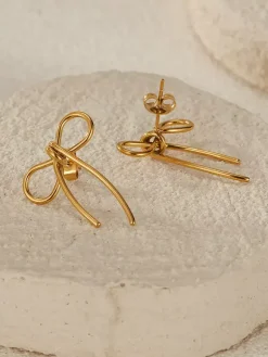 Gold Bowtie Knotted Stud Earrings For Women 2026