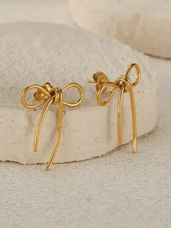 Gold Bowtie Knotted Stud Earrings For Women 2026