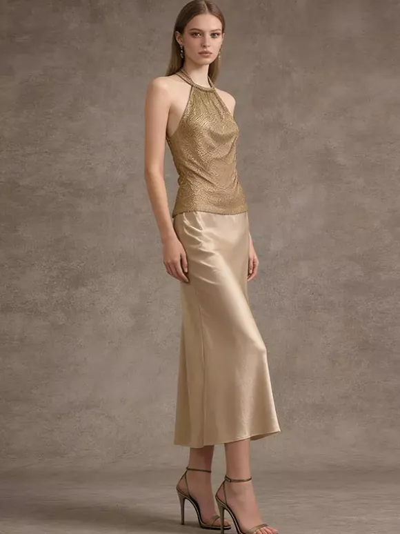 Gold Cami Top Halter Casual Women Camis