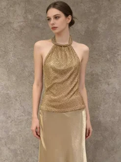 Gold Cami Top Halter Casual Women Camis