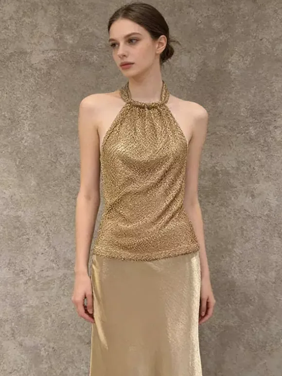 Gold Cami Top Halter Casual Women Camis