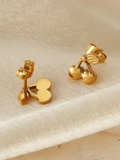 Gold Cherry Fruit Stud Earrings For Women 2026