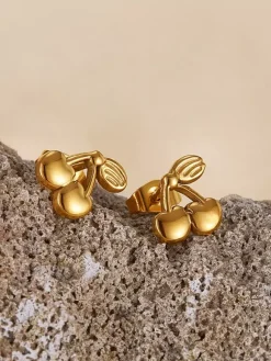 Gold Cherry Fruit Stud Earrings For Women 2026