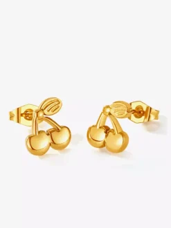 Gold Cherry Fruit Stud Earrings For Women 2026