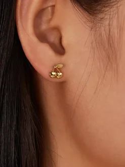 Gold Cherry Fruit Stud Earrings For Women 2026