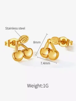 Gold Cherry Fruit Stud Earrings For Women 2026