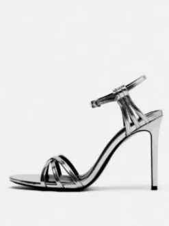 Gold Heeled Sandals Open Toe Strappy Ankle Strap Party Shoes