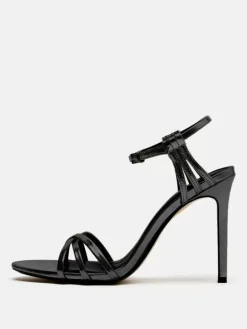 Gold Heeled Sandals Open Toe Strappy Ankle Strap Party Shoes