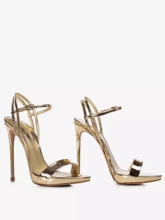 Gold High Heel Sandals Metallic Open Toe High Heel Prom Shoes
