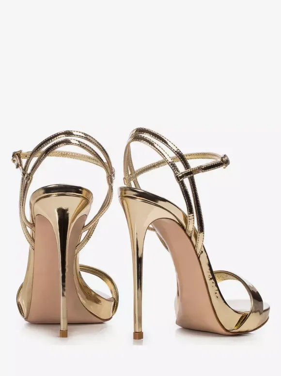 Gold High Heel Sandals Metallic Open Toe High Heel Prom Shoes