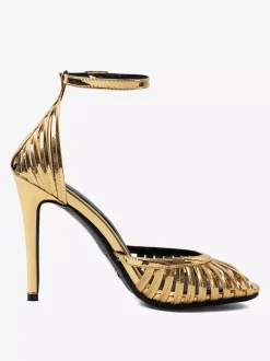 Gold High Heel Sandals Peep Toe Designed Stiletto Party Shoes