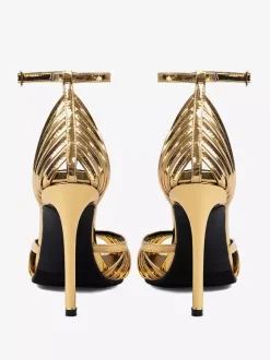 Gold High Heel Sandals Peep Toe Designed Stiletto Party Shoes