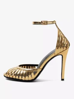 Gold High Heel Sandals Peep Toe Designed Stiletto Party Shoes