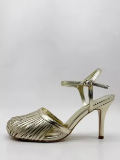 Gold High Heel Sandals Round Toe Cut Out Stiletto Heel Party Shoes
