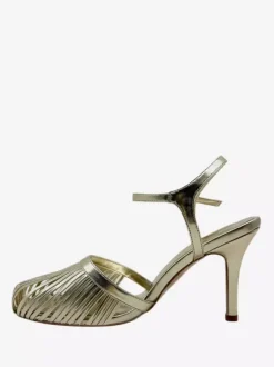 Gold High Heel Sandals Round Toe Cut Out Stiletto Heel Party Shoes