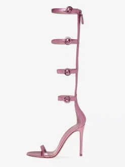 Gold High Heel Sandals Women's Open Toe Buckle Detail Gladiator Sandals