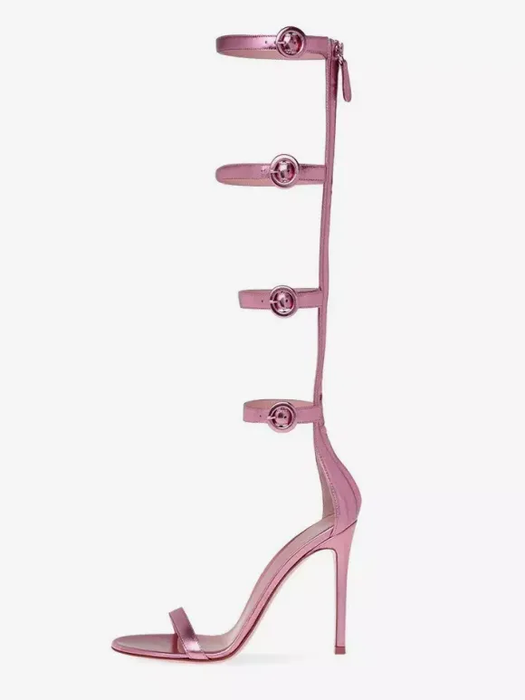 Gold High Heel Sandals Women's Open Toe Buckle Detail Gladiator Sandals