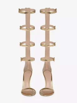 Gold High Heel Sandals Women's Open Toe Buckle Detail Gladiator Sandals