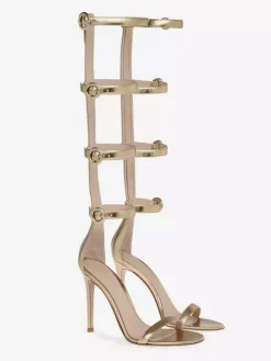 Gold High Heel Sandals Women's Open Toe Buckle Detail Gladiator Sandals