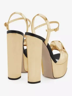 Gold Knotted Prom Shoes Platform Chunky Heel Sandals For Women