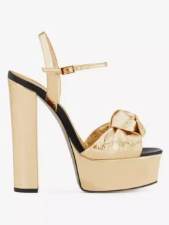 Gold Knotted Prom Shoes Platform Chunky Heel Sandals For Women