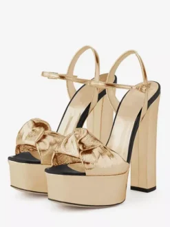 Gold Knotted Prom Shoes Platform Chunky Heel Sandals For Women