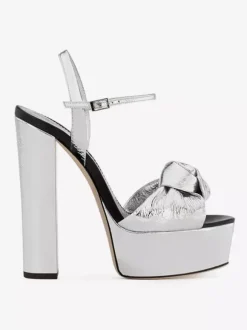 Gold Knotted Prom Shoes Platform Chunky Heel Sandals For Women