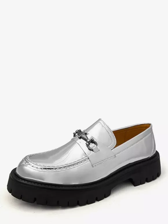 Gold Men's Loafers Round Toe Metal Detail Slip On Dress Shoes