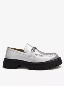 Gold Men's Loafers Round Toe Metal Detail Slip On Dress Shoes