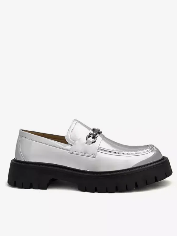 Gold Men's Loafers Round Toe Metal Detail Slip On Dress Shoes