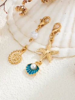 Gold Ocean Themed Bikini Connectors Starfish Shell Enamel Bikini Clasp Charms