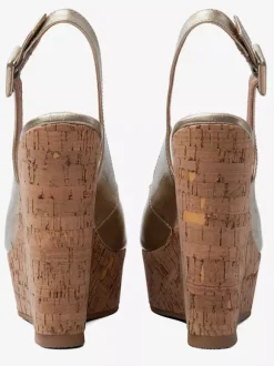 Gold Wedge Shoes Peep Toe Platform Slingback Pumps For Women