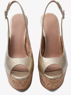 Gold Wedge Shoes Peep Toe Platform Slingback Pumps For Women