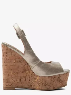 Gold Wedge Shoes Peep Toe Platform Slingback Pumps For Women